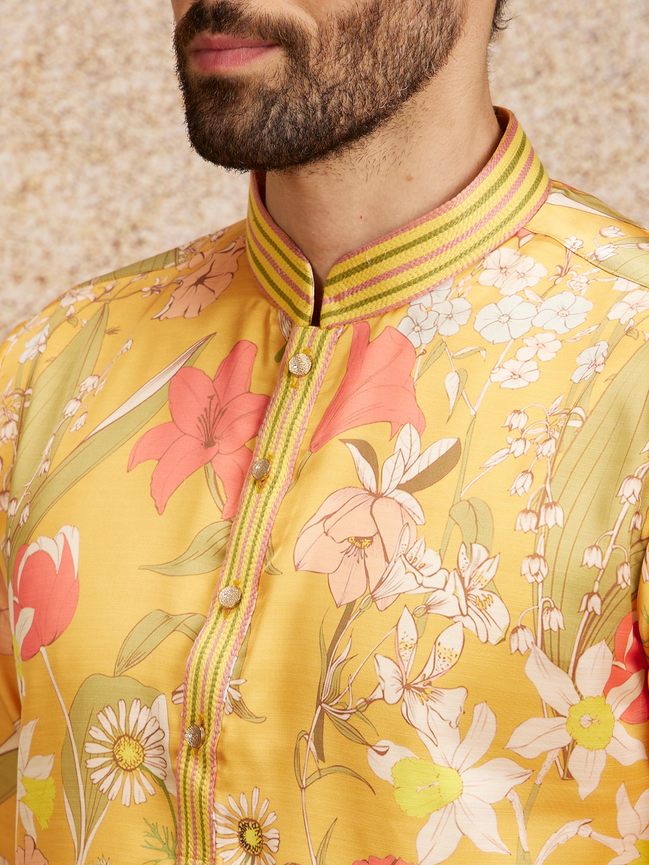 Twamev Men Mustard Enchant Kurta Pajama