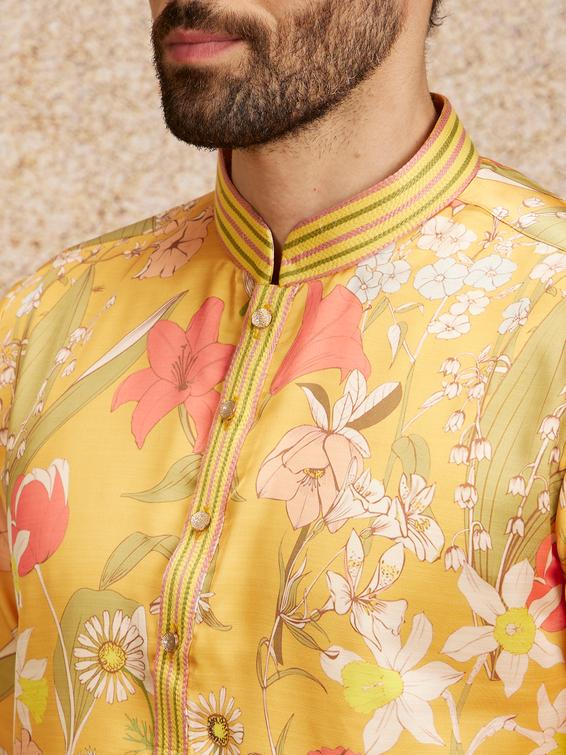 Twamev Men Mustard Enchant Kurta Pajama