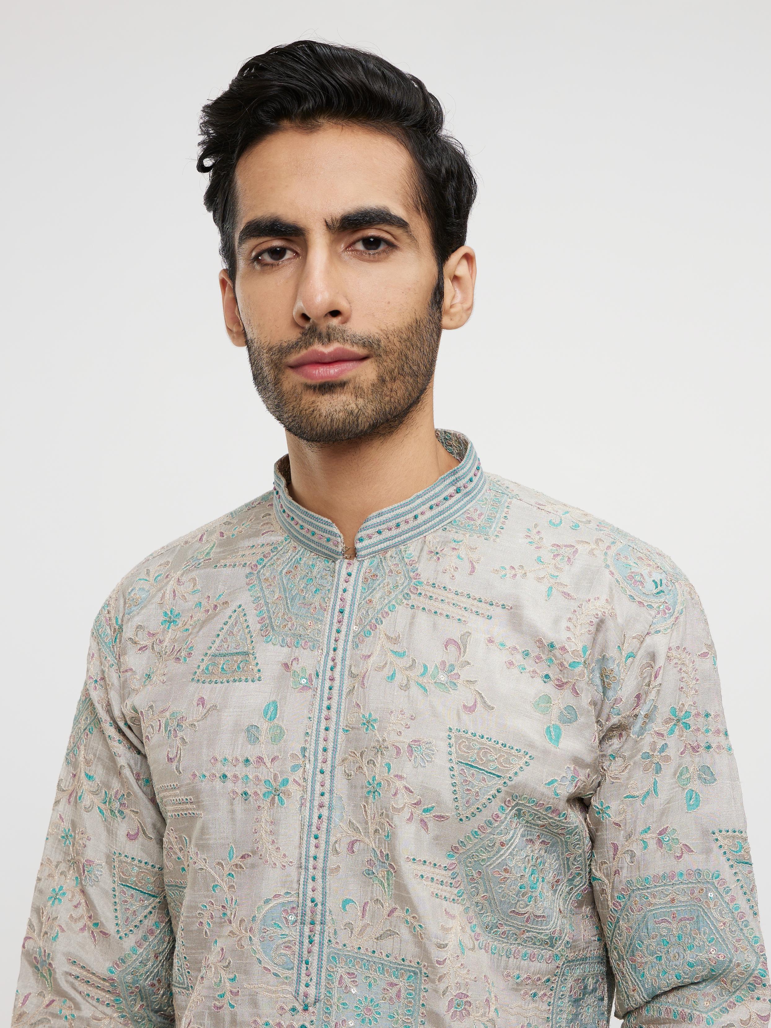 Twamev Men Pista Green Festive Kurta Pajama