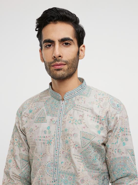 Twamev Men Pista Green Festive Kurta Pajama