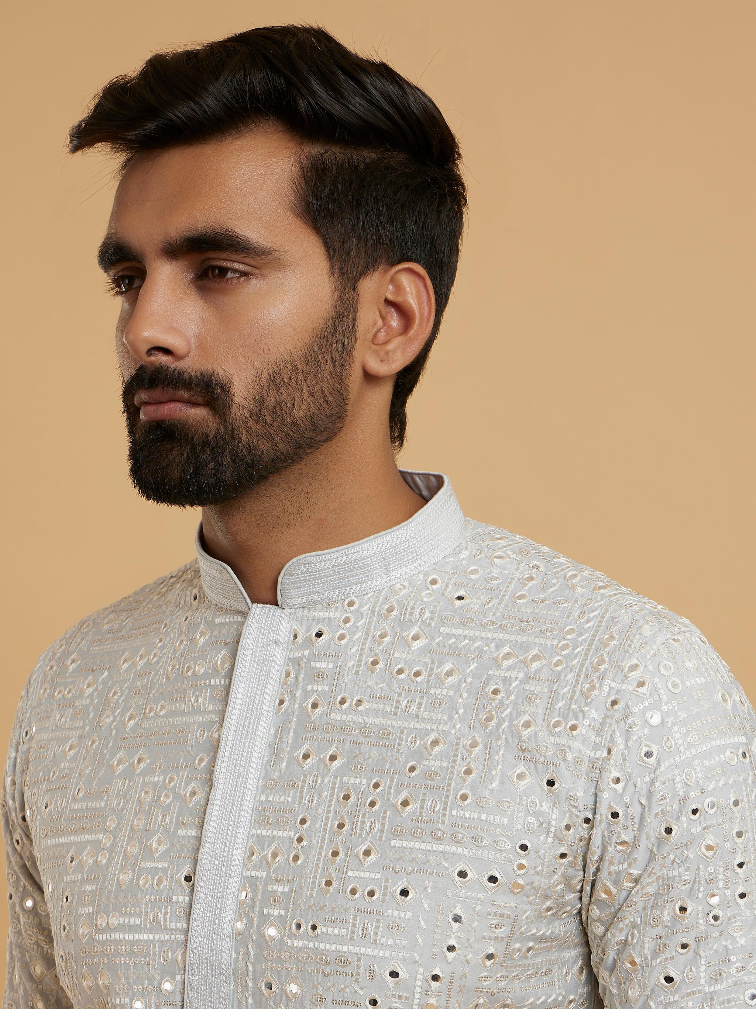 Twamev Men Light Grey Elegance Kurta Pajama