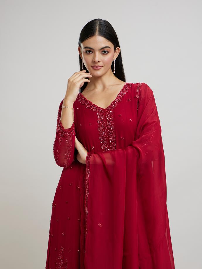Twamev Women Elegant Rani Pink Stitched Suit