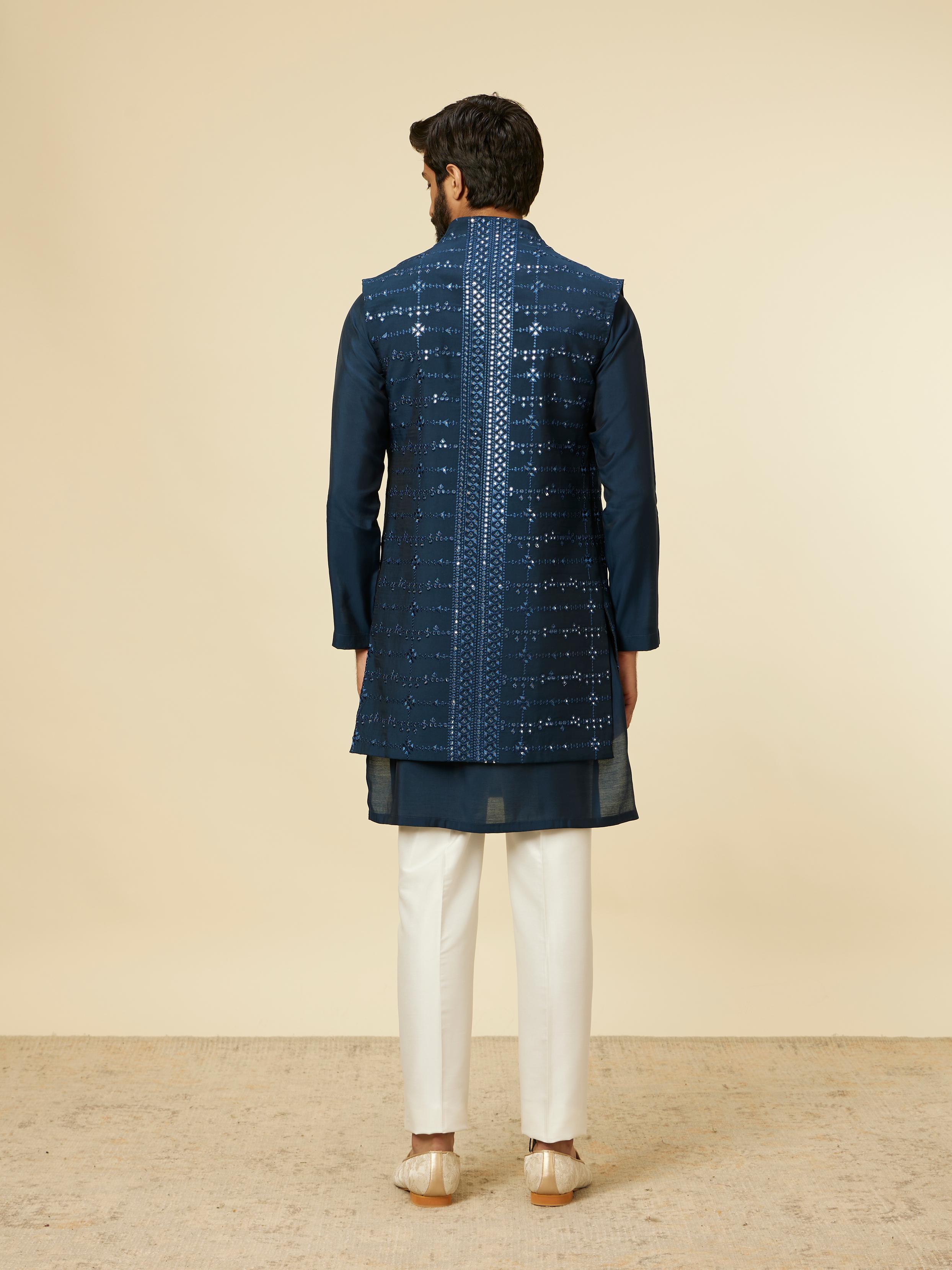 Twamev Men Teal Blue Kurta Jacket Set