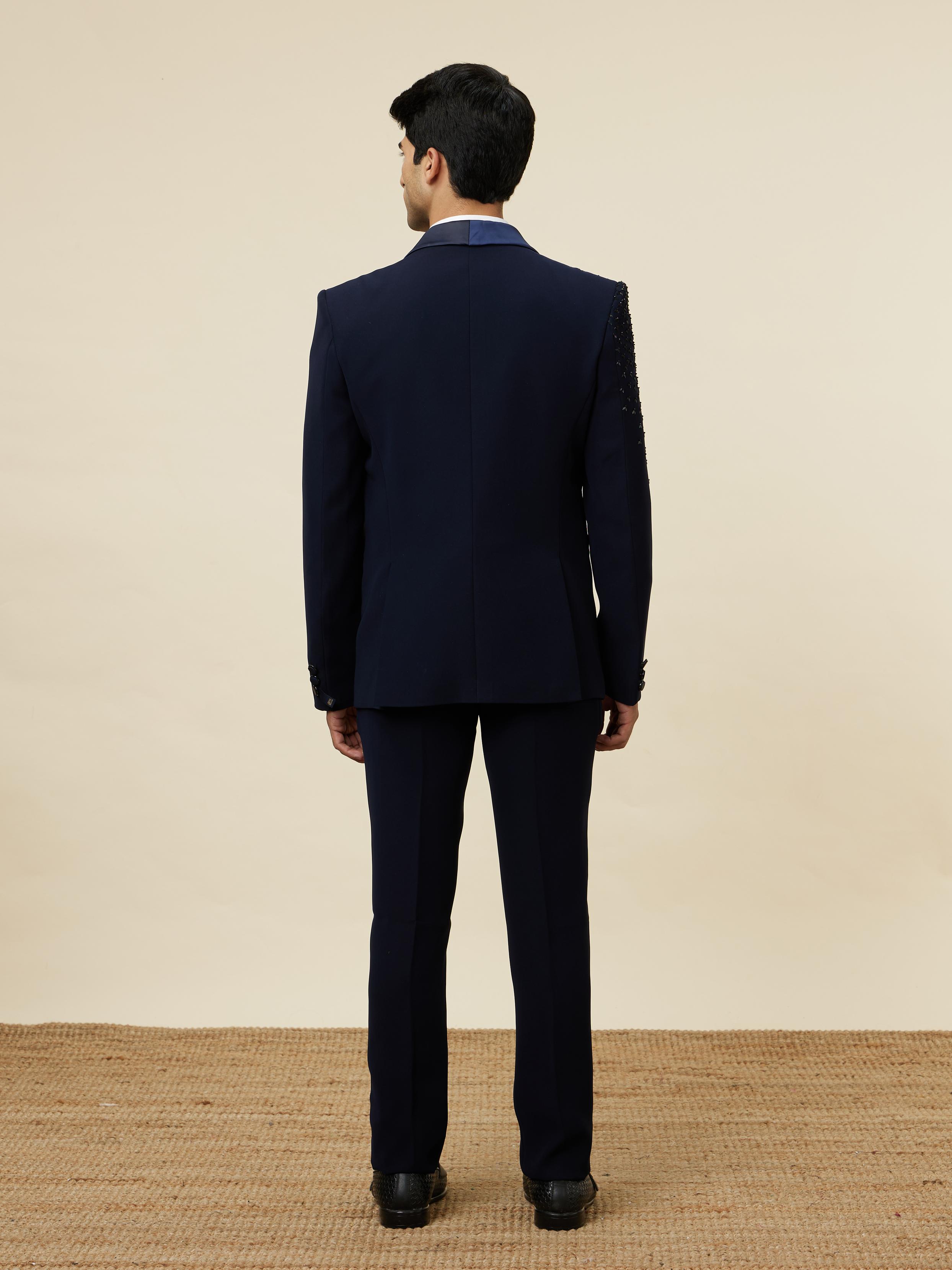 Twamev Men Elegant Dark Blue Suit Set