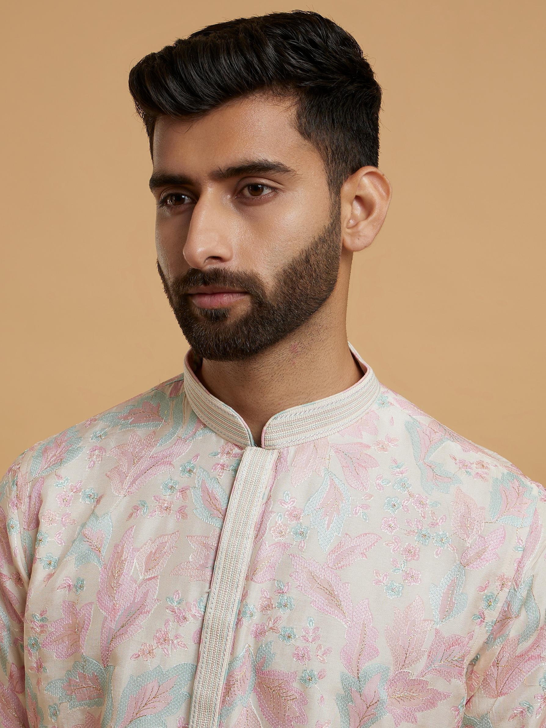 Twamev Men Festive Pink-Cream Elegance Kurta Pajama