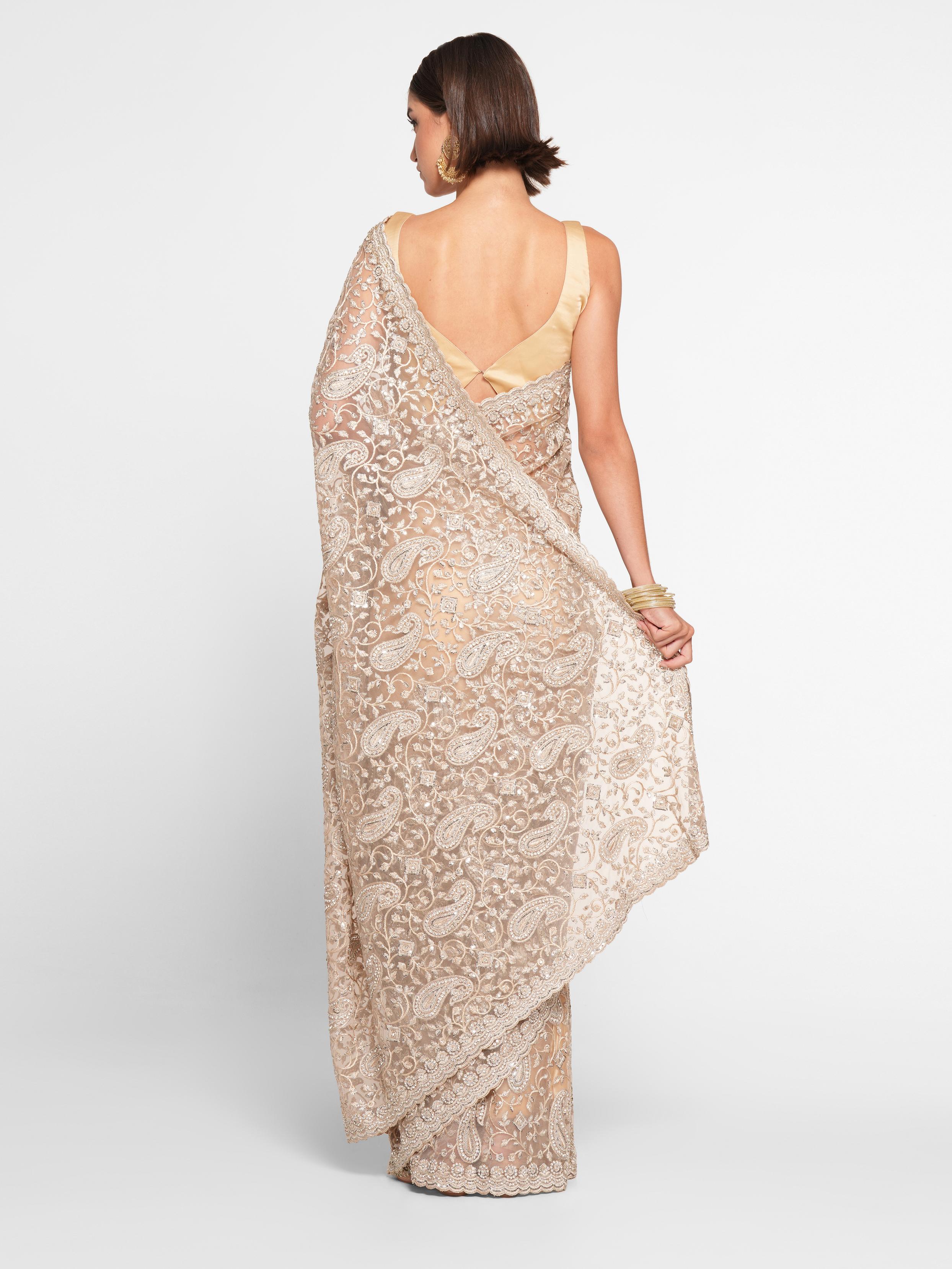 Twamev Women Twinkling Sequins Beige Saree