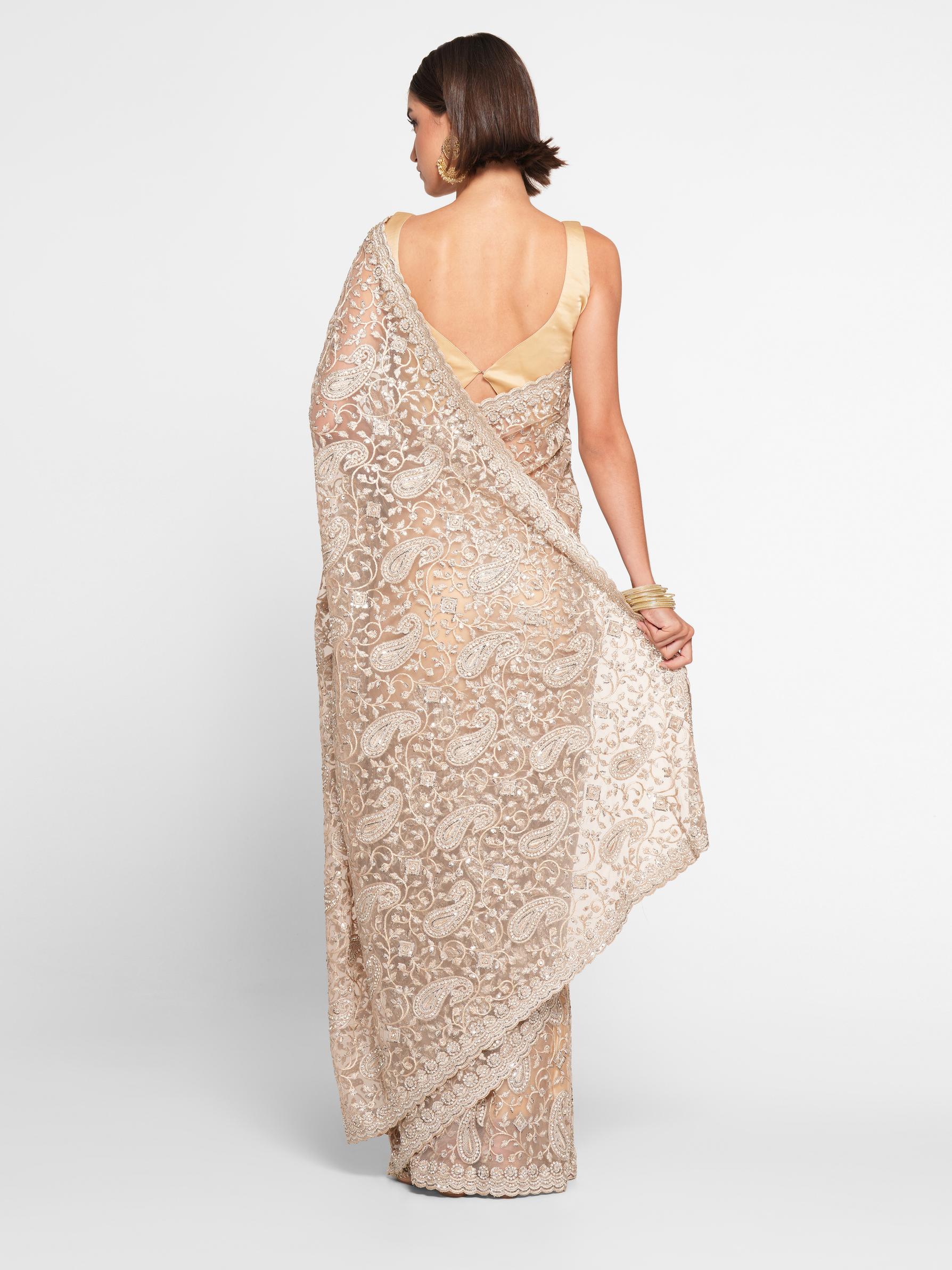 Twamev Women Twinkling Sequins Beige Saree