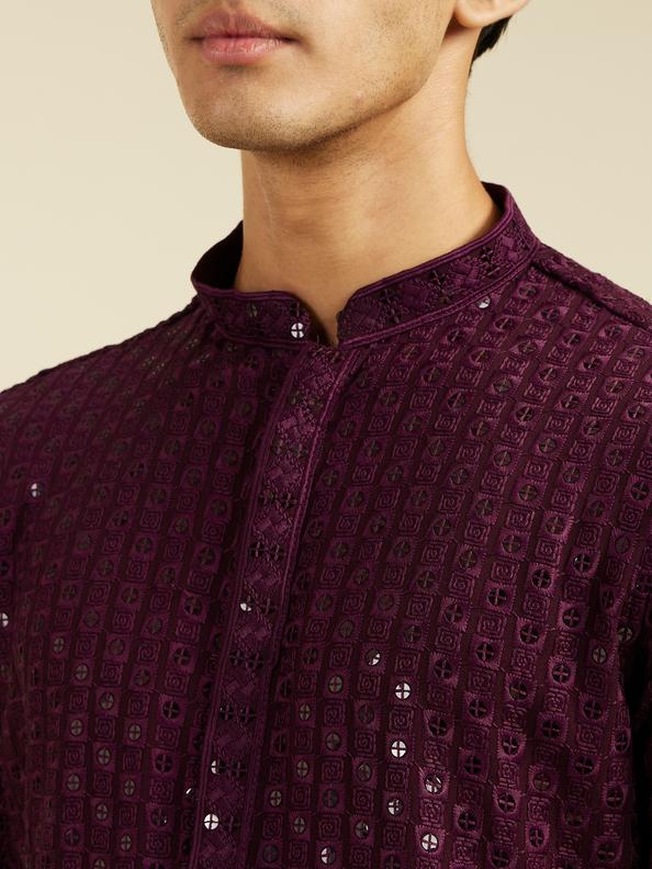 Diwas Men Royal Purple Chikankari Sequinned Kurta
