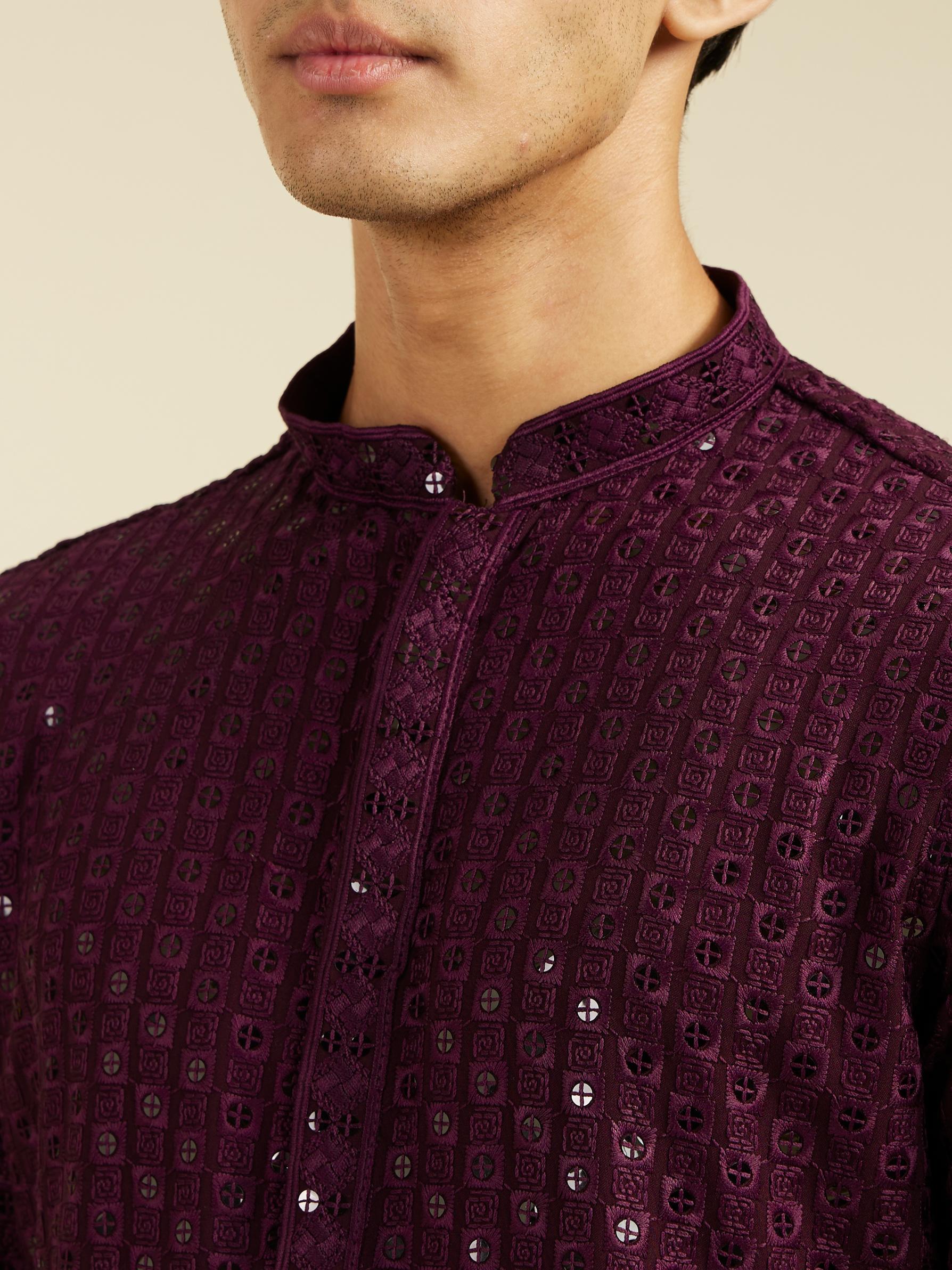Diwas Men Royal Purple Chikankari Sequinned Kurta