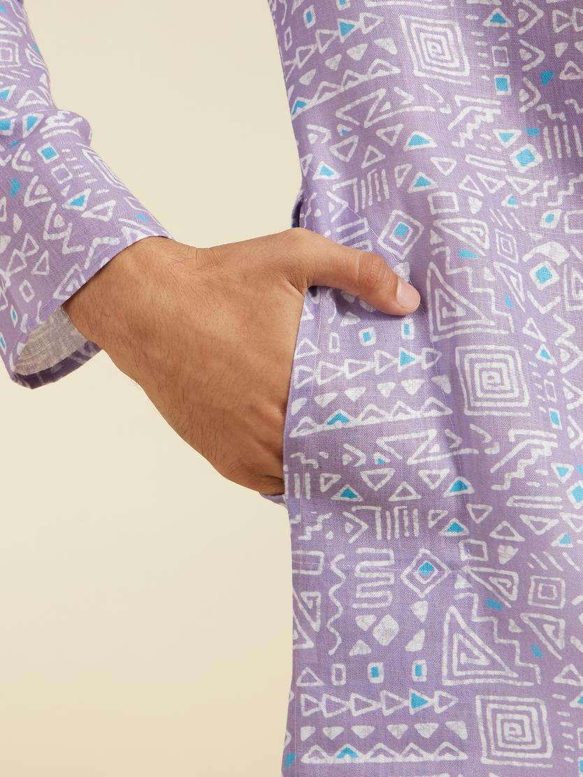 Diwas Men Soft Lilac Aztec Printed Kurta