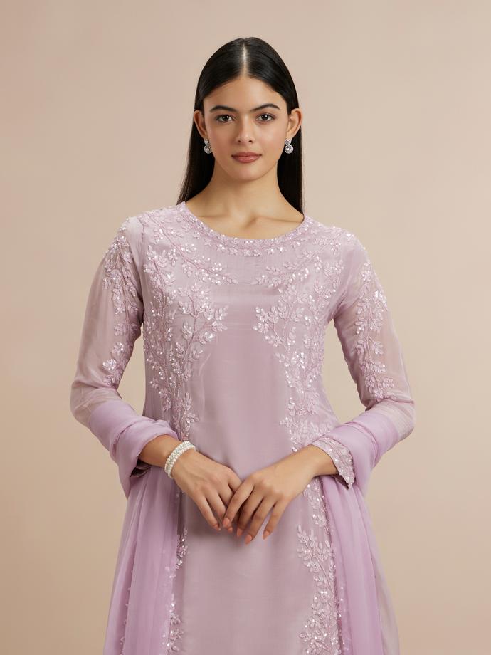 Twamev Women Elegant Purple Celebration Stitched Suit