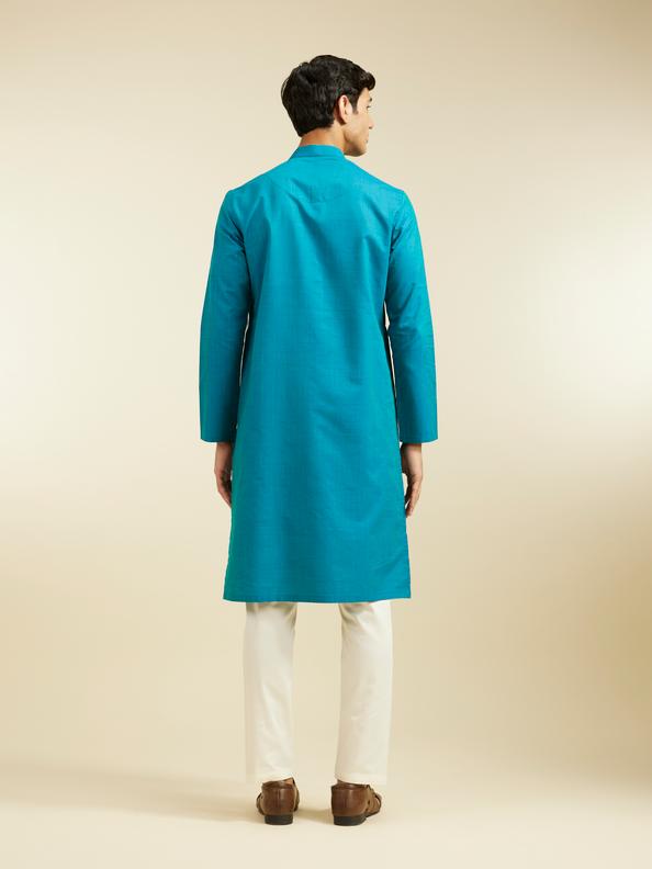 Diwas Men Turquoise Blue Linear Self Striped Kurta