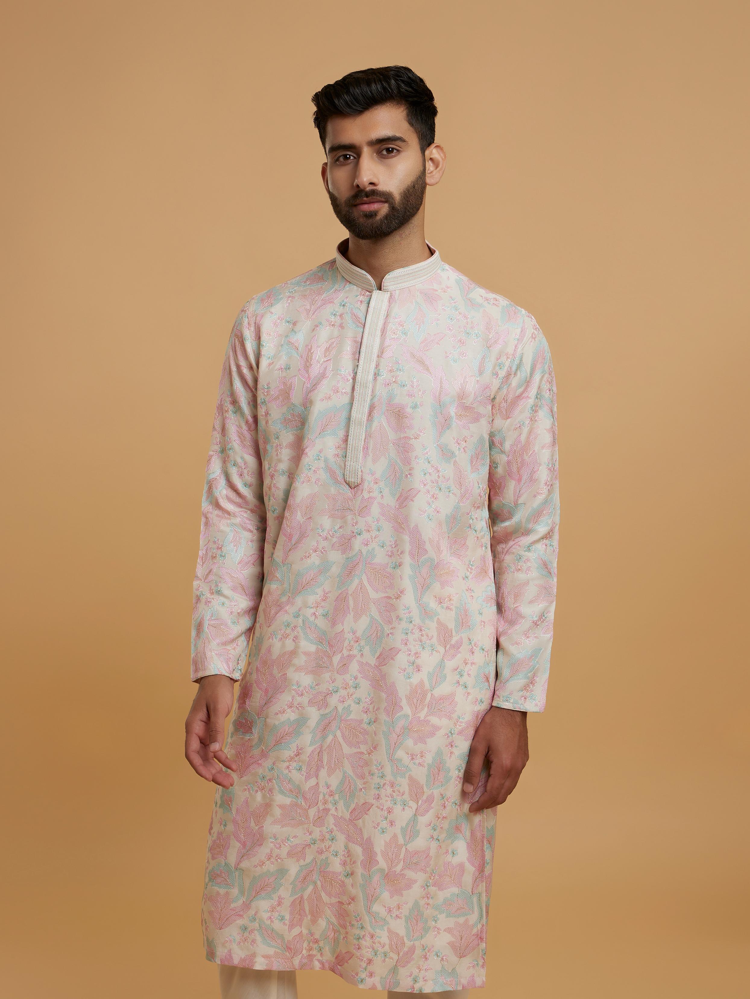Twamev Men Festive Pink-Cream Elegance Kurta Pajama