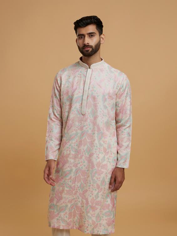Twamev Men Festive Pink-Cream Elegance Kurta Pajama