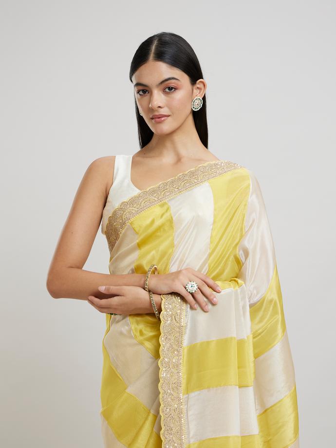 Twamev Women Twamev Yellow Tissue Saree