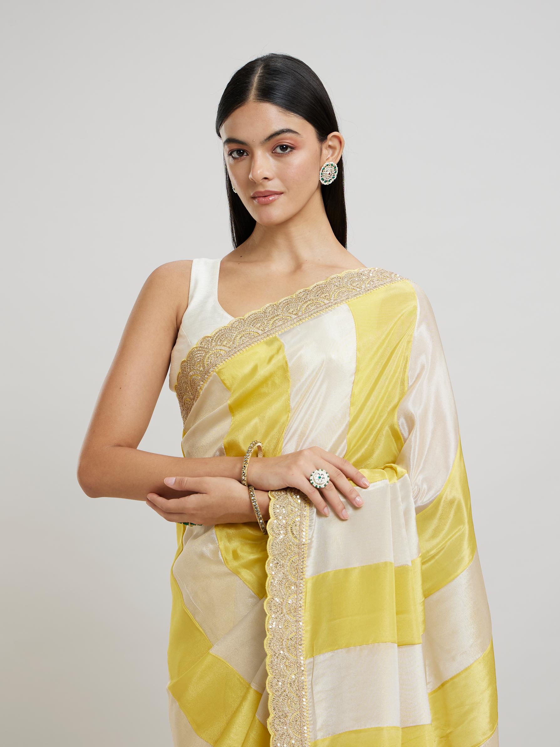 Twamev Women Twamev Yellow Tissue Saree