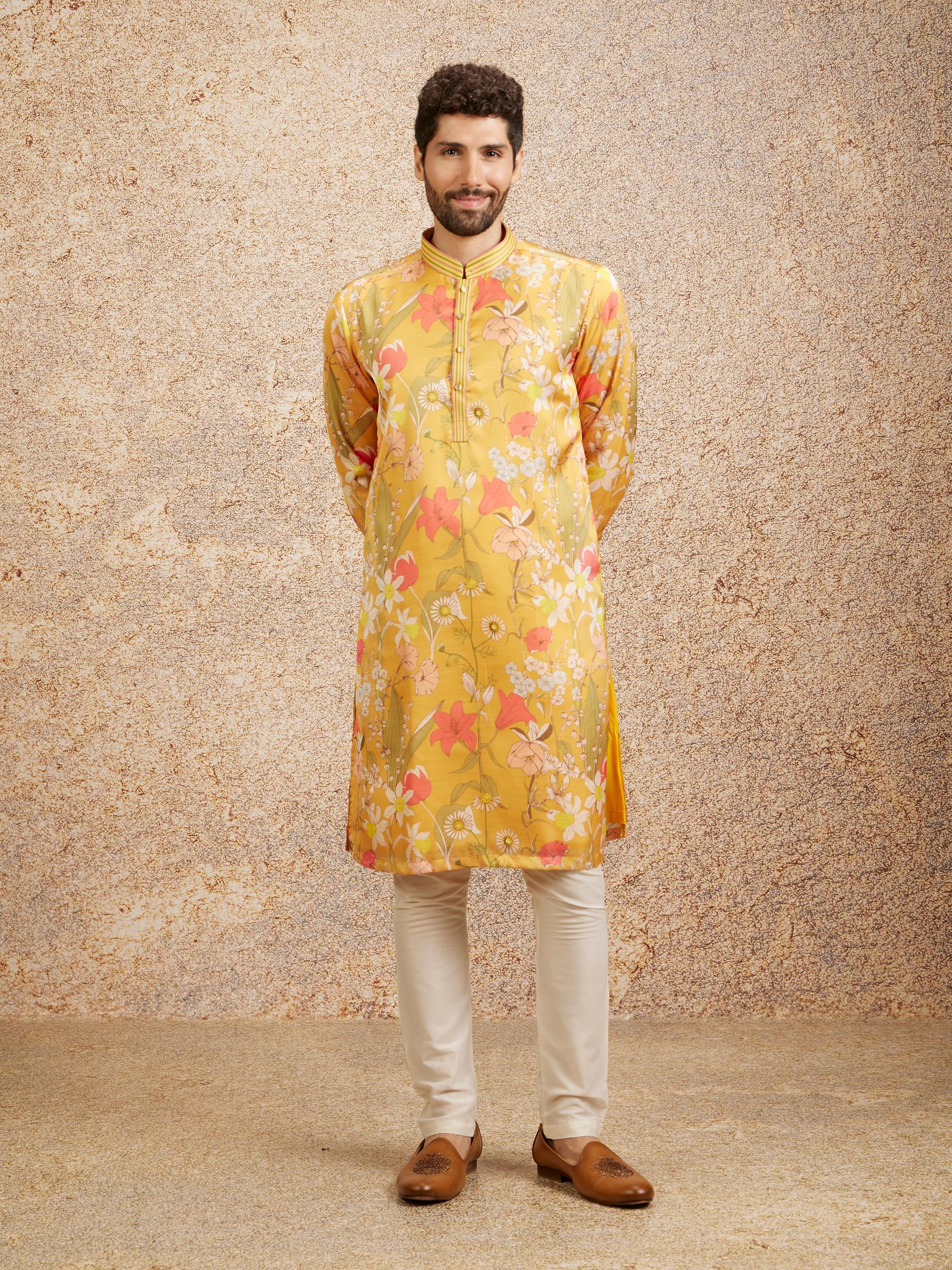 Twamev Men Mustard Enchant Kurta Pajama