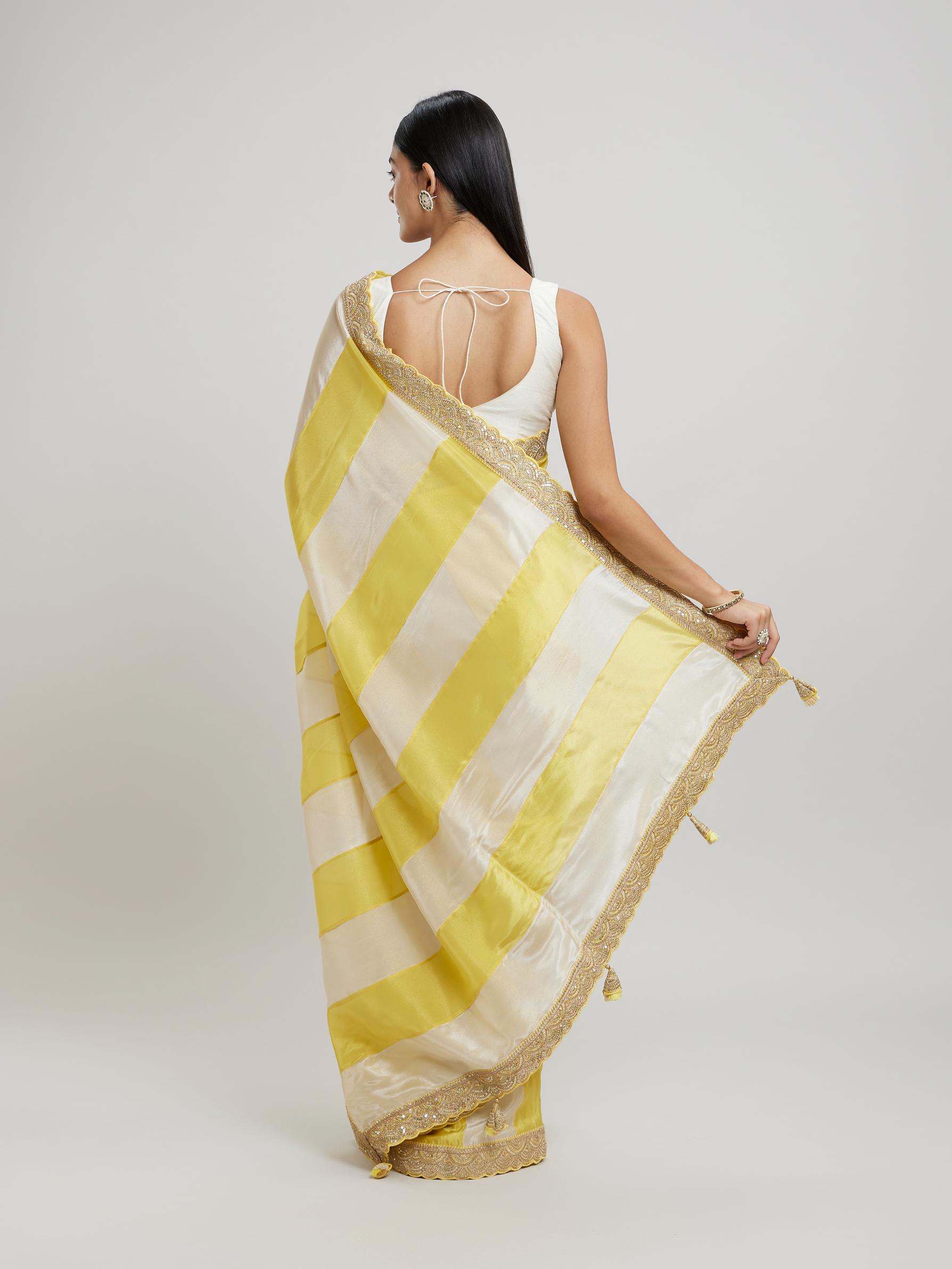 Twamev Women Twamev Yellow Tissue Saree