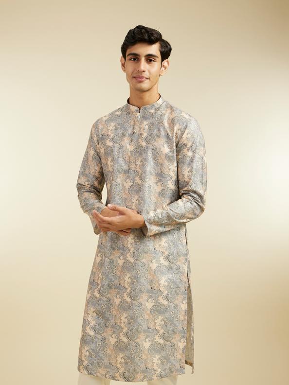 Diwas Men Smoke Grey Paisley Printed Kurta