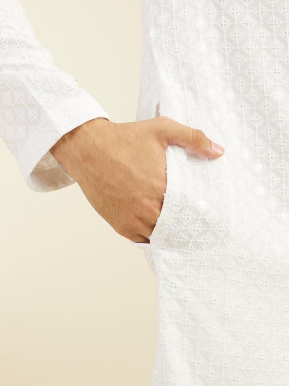 Diwas Men Warm White Chikankari Kurta with Sequin Work