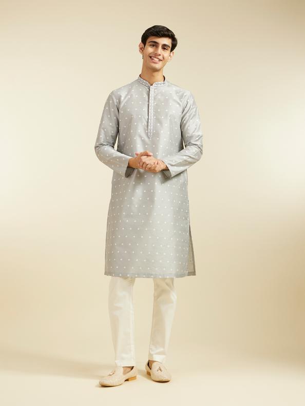 Diwas Men Smoke Grey Bandhani Inspired Pattern Kurta