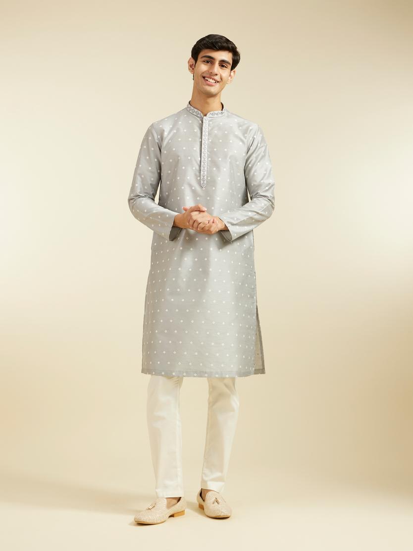 Diwas Men Smoke Grey Bandhani Inspired Pattern Kurta