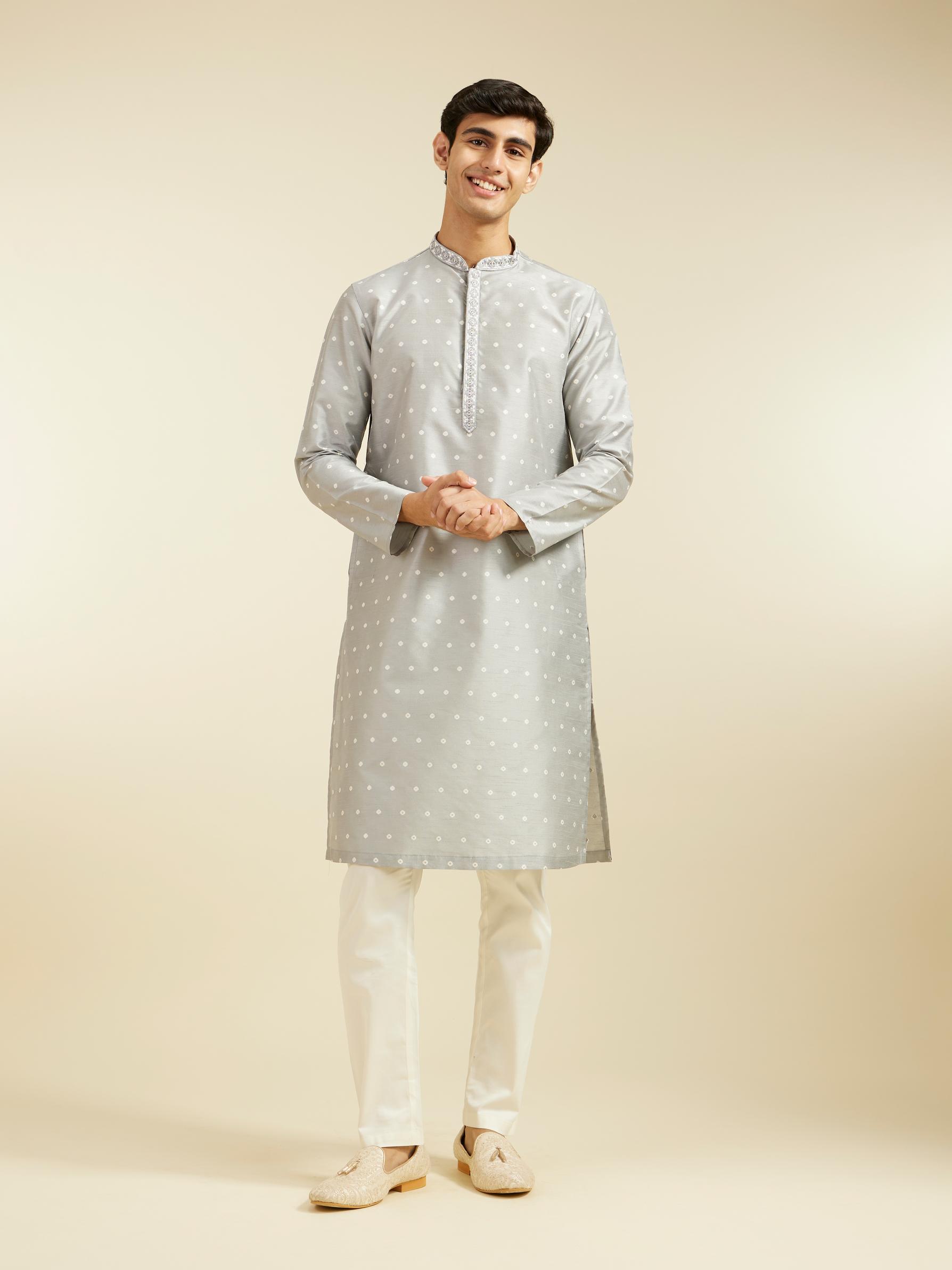 Diwas Men Smoke Grey Bandhani Inspired Pattern Kurta