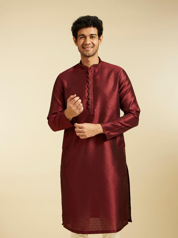 Diwas Men Maroon Red Grid Patterned Kurta