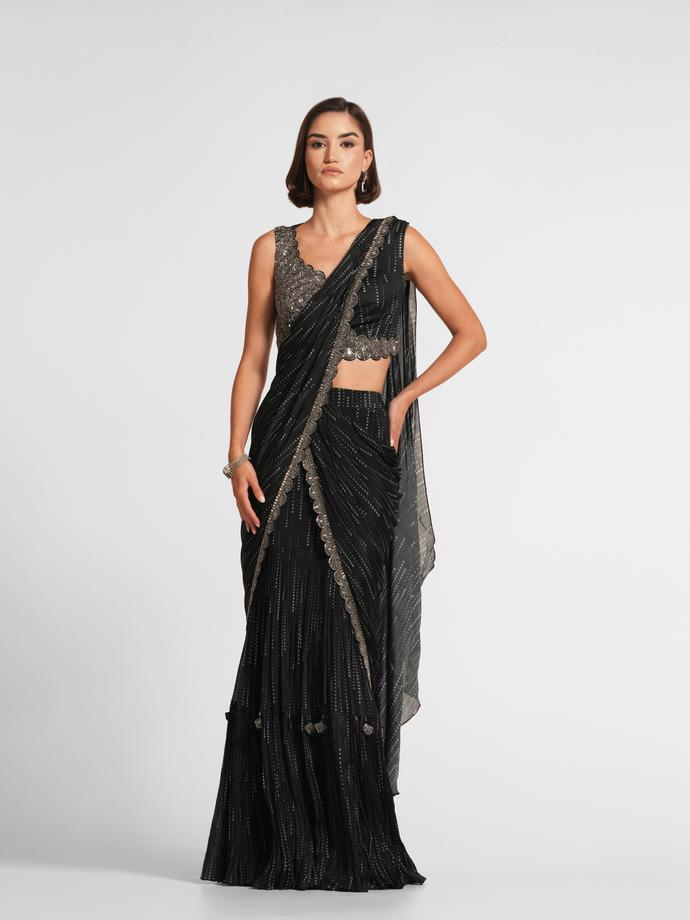 Twamev Women Black Elegance Chinon Saree