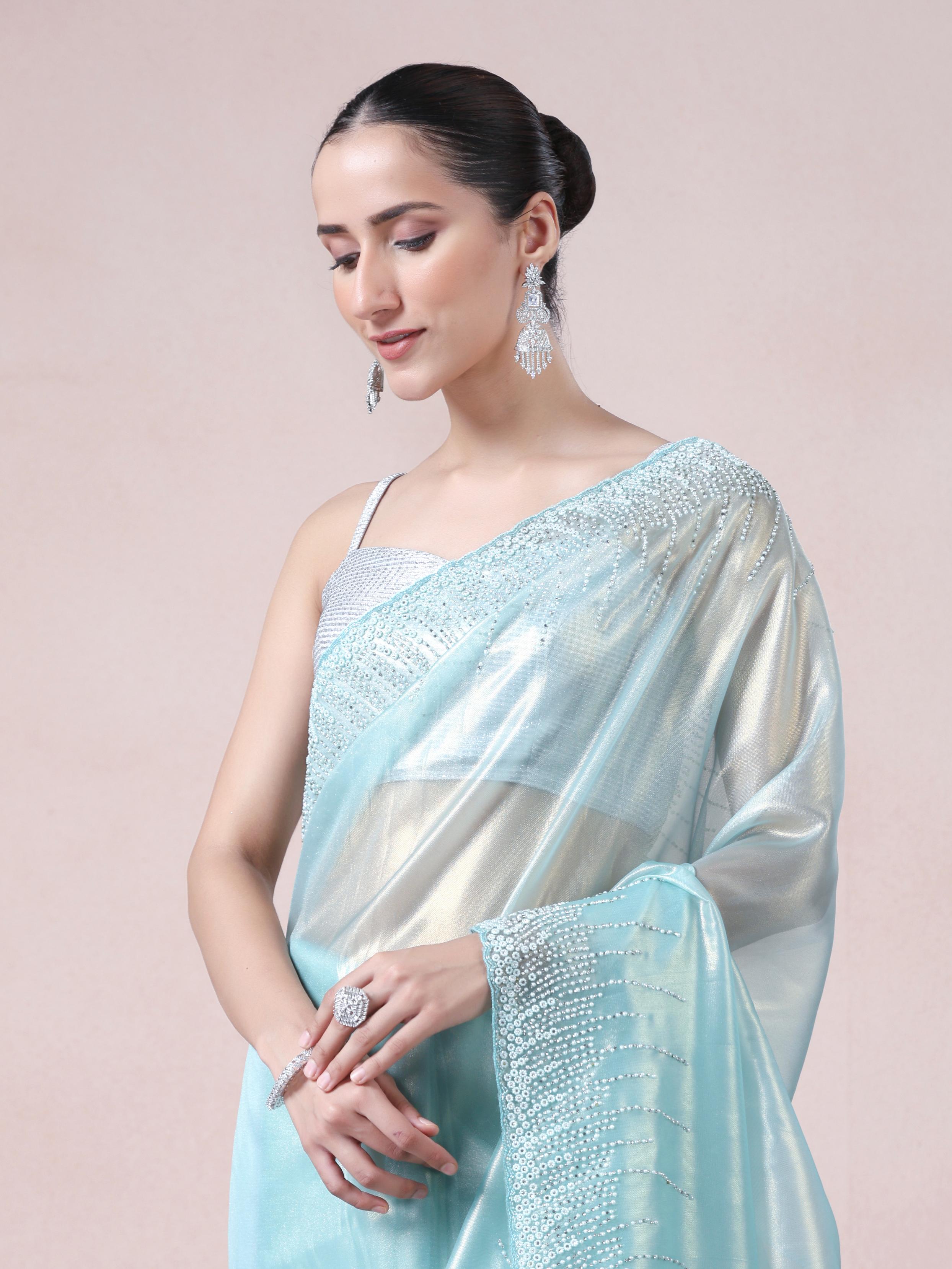 Twamev Women Sophisticated Sea Green Organza Saree