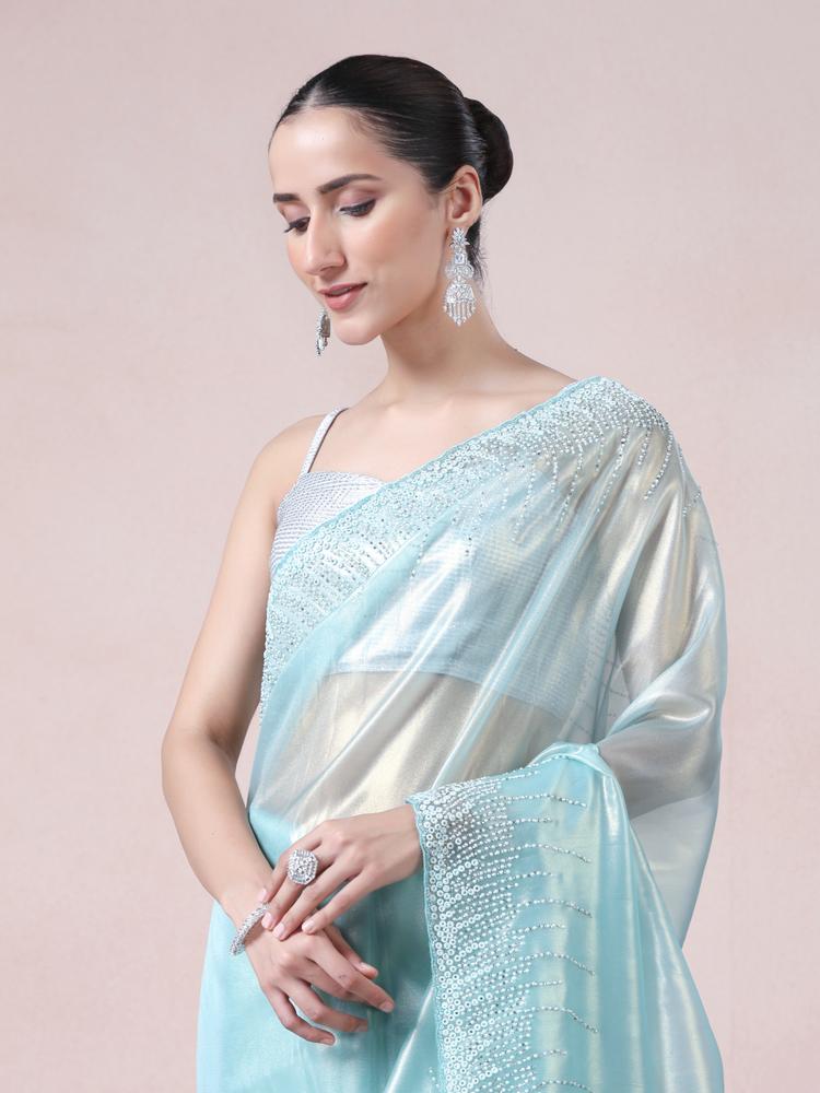 Twamev Women Sophisticated Sea Green Organza Saree