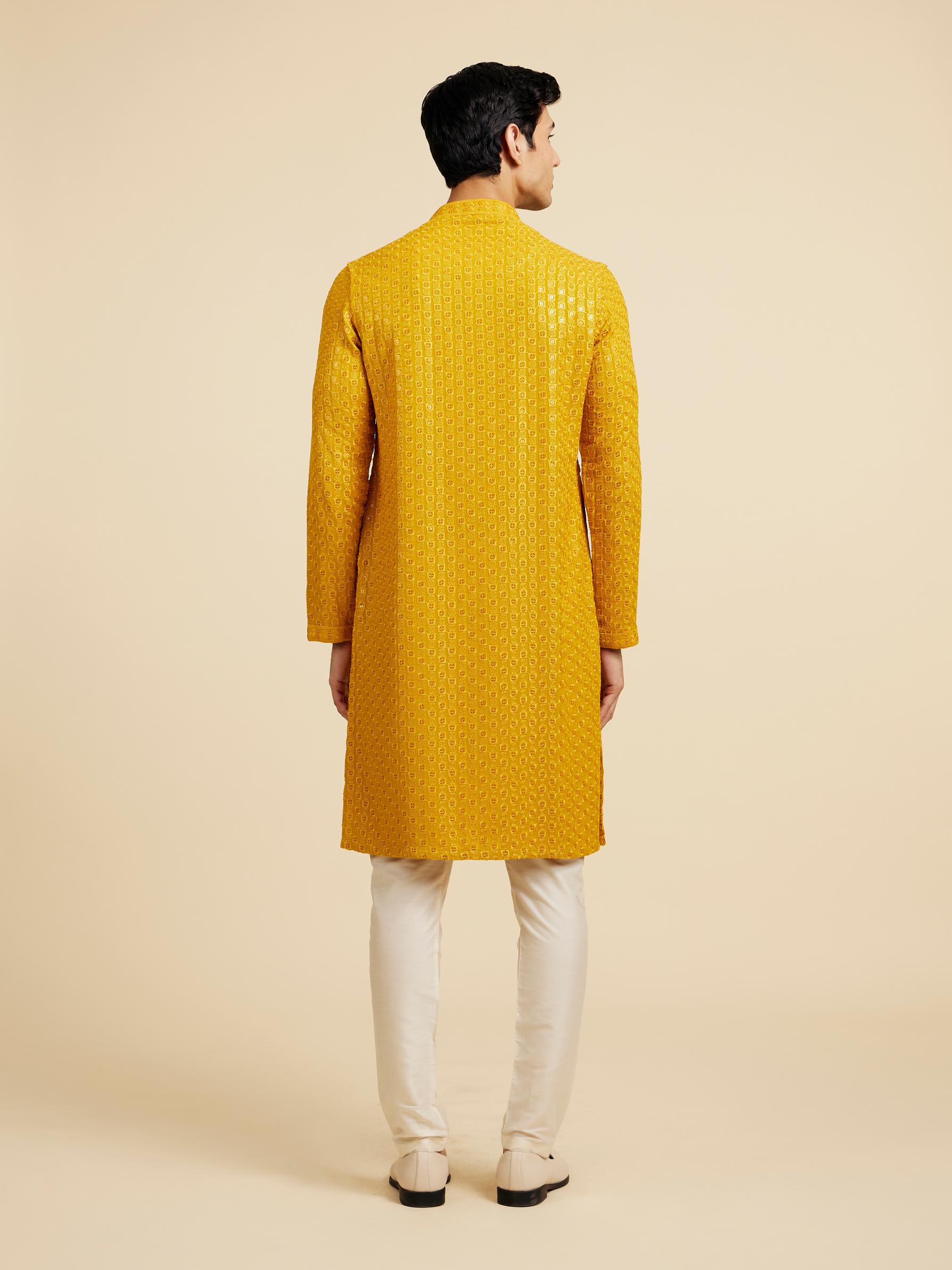 Diwas Men Mustard Yellow Chikankari Sequinned Kurta