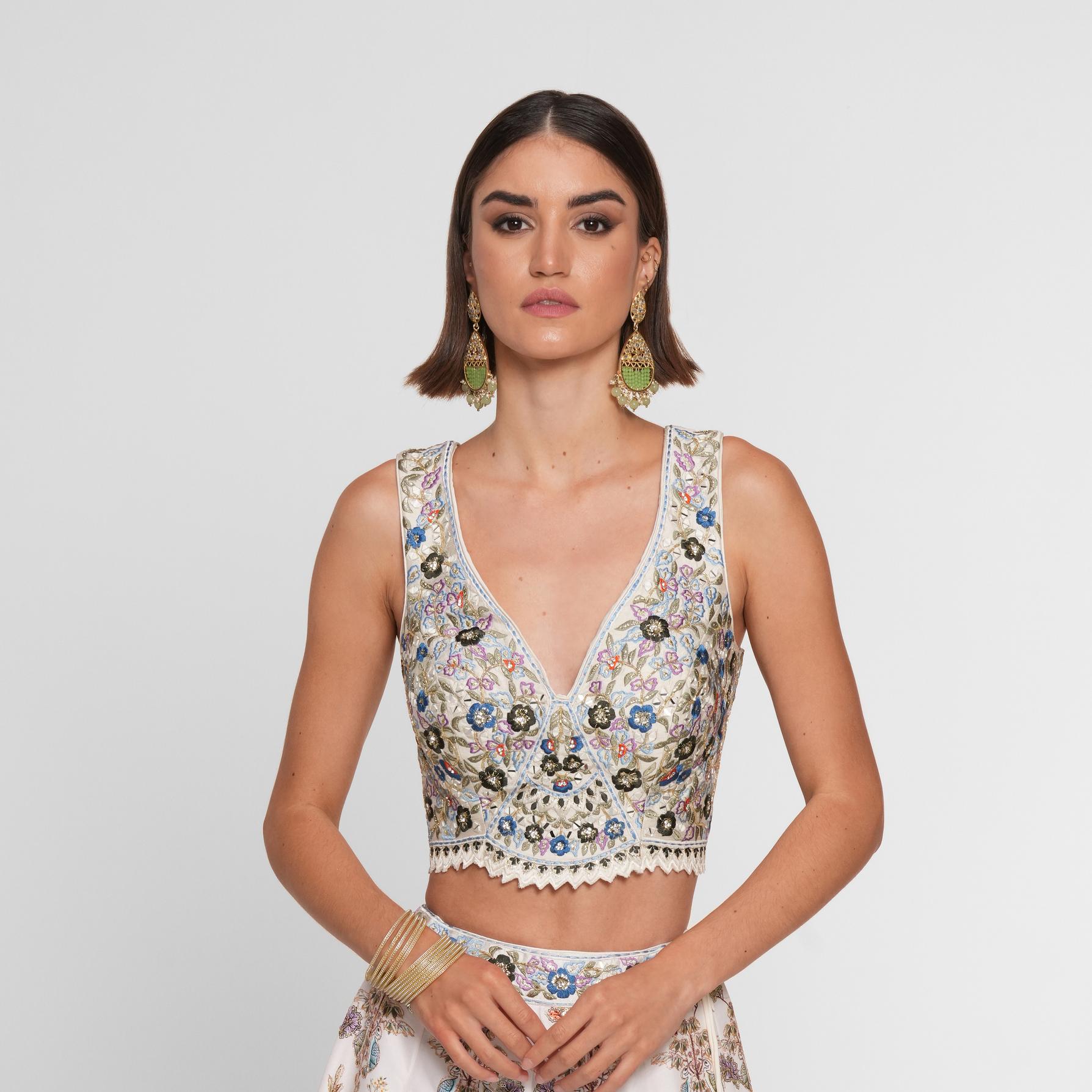 Twamev Women Cream Skirt Top Ensemble with Zardozi Work Skirt Top
