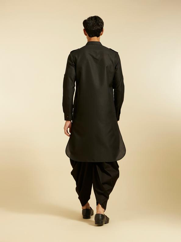 Diwas Men Midnight Black Paithani Style Kurta with Cuffed Sleeves