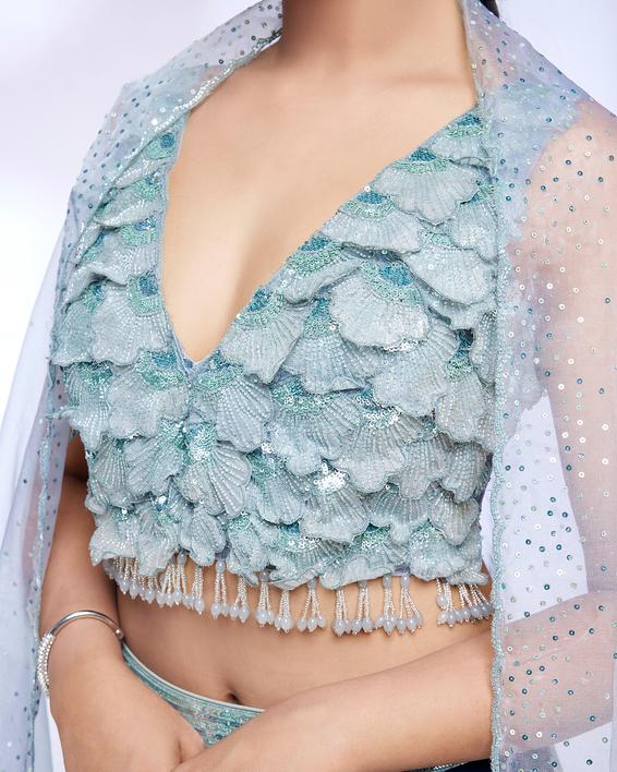 Twamev Women Sea Green Marble Ombre Shaded Skirt Top