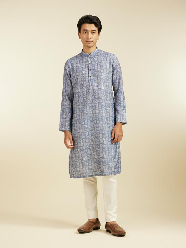 Diwas Men Lavendar Grey Aztec Print Kurta