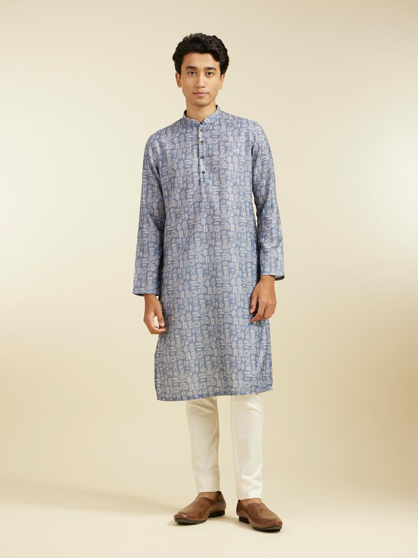 Diwas Men Lavendar Grey Aztec Print Kurta