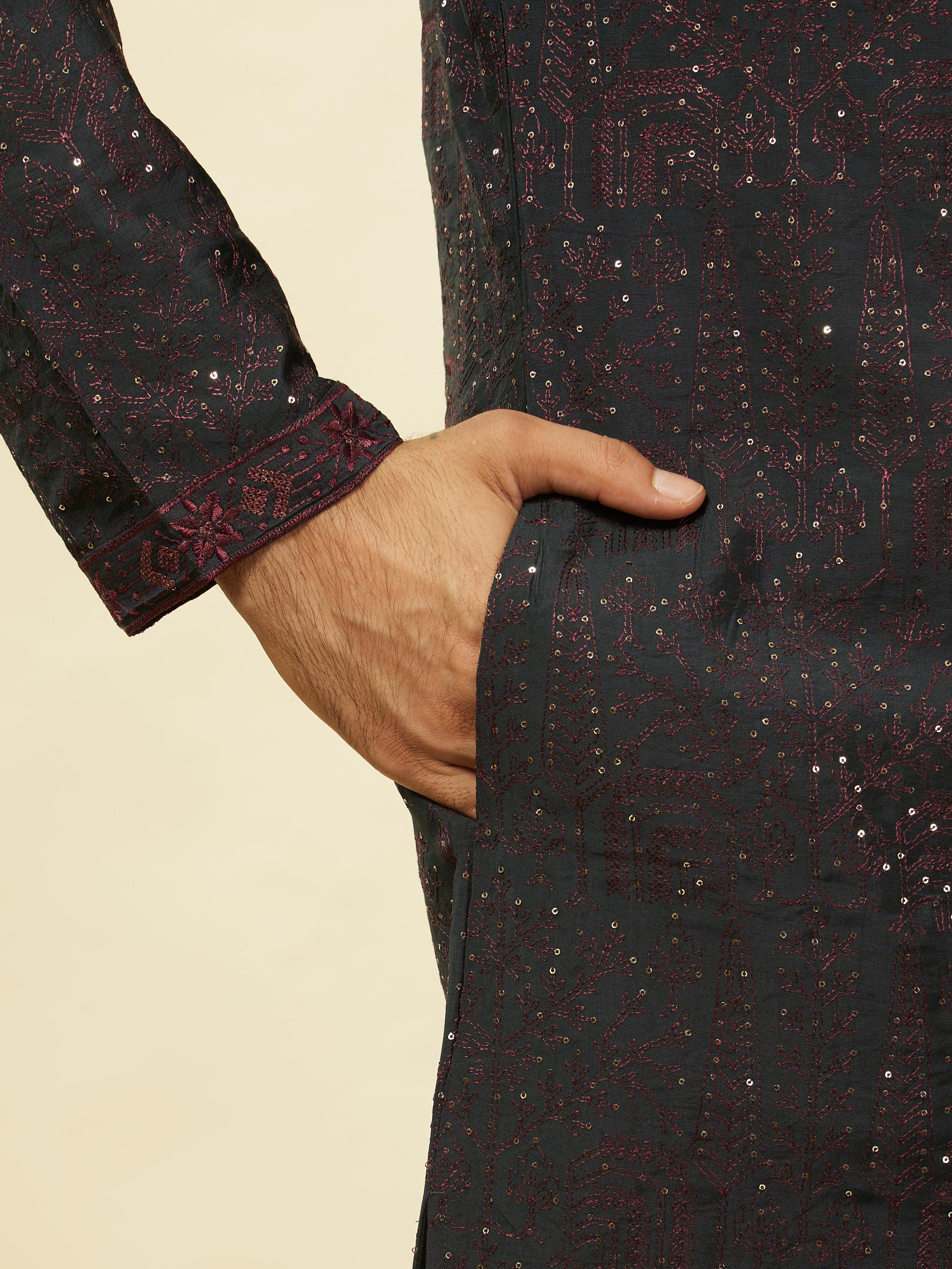 Twamev Men Enigmatic Dark Grey Sequin Kurta Set with Dupatta