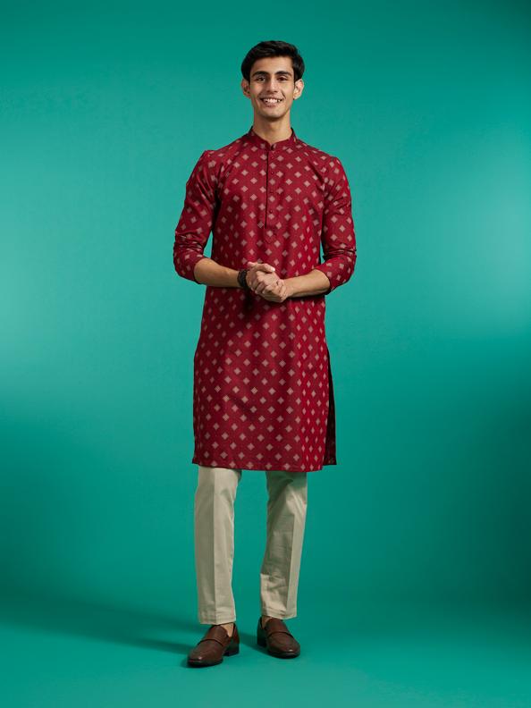 Diwas Men Maroon Red Buta Printed Kurta