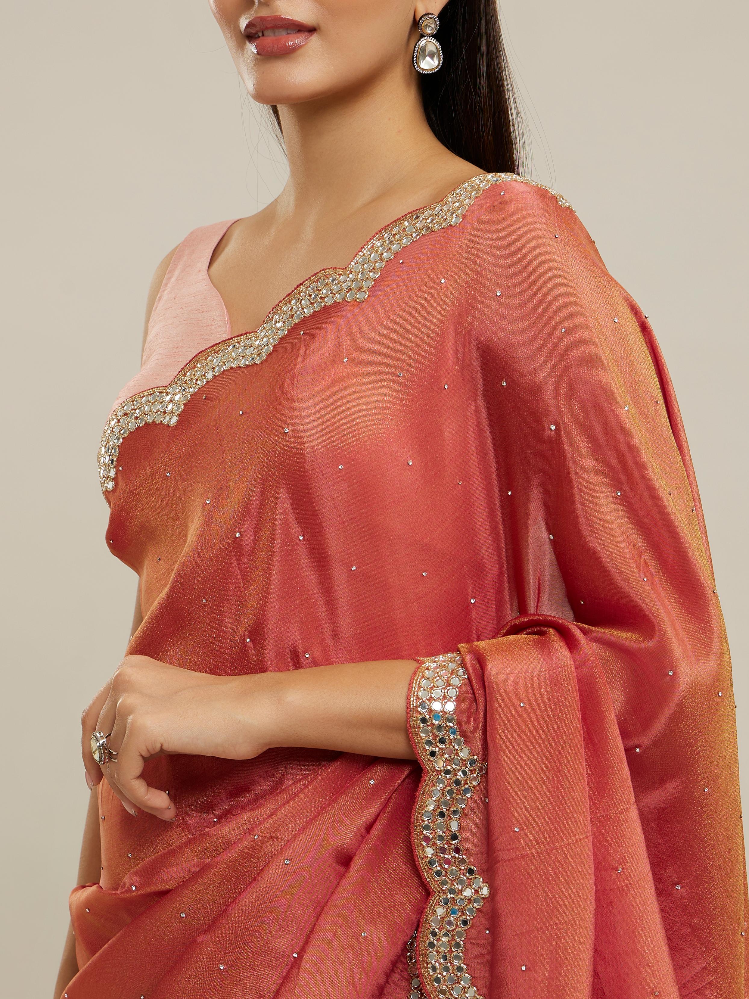 Twamev Women Glorious Rust Red Tissue Saree