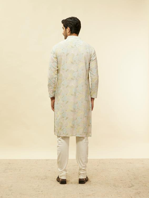 Twamev Men Soft Floral Grey Kurta Set