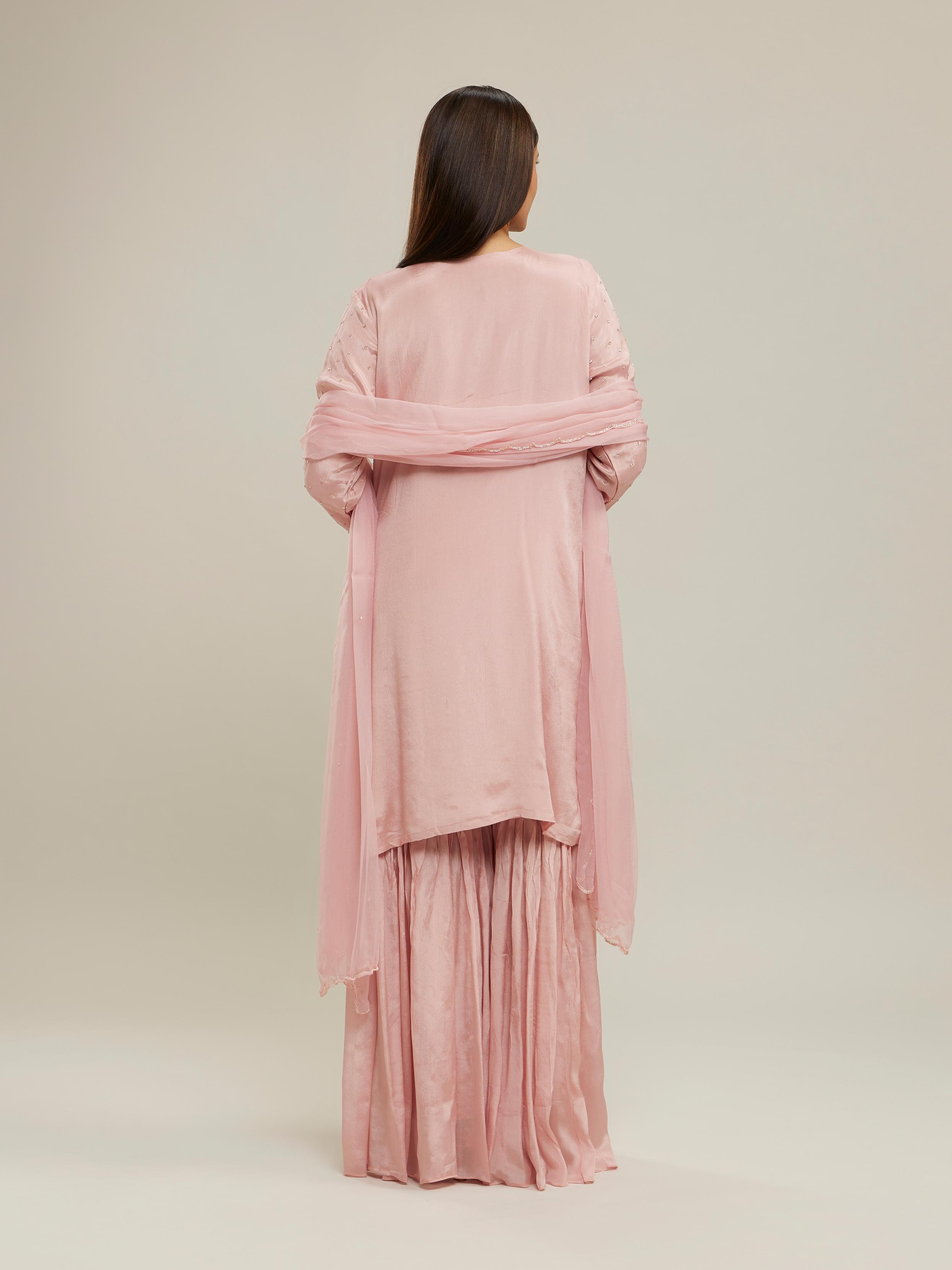 Twamev Women Glowing Pink Sharara Set Stitched Suit