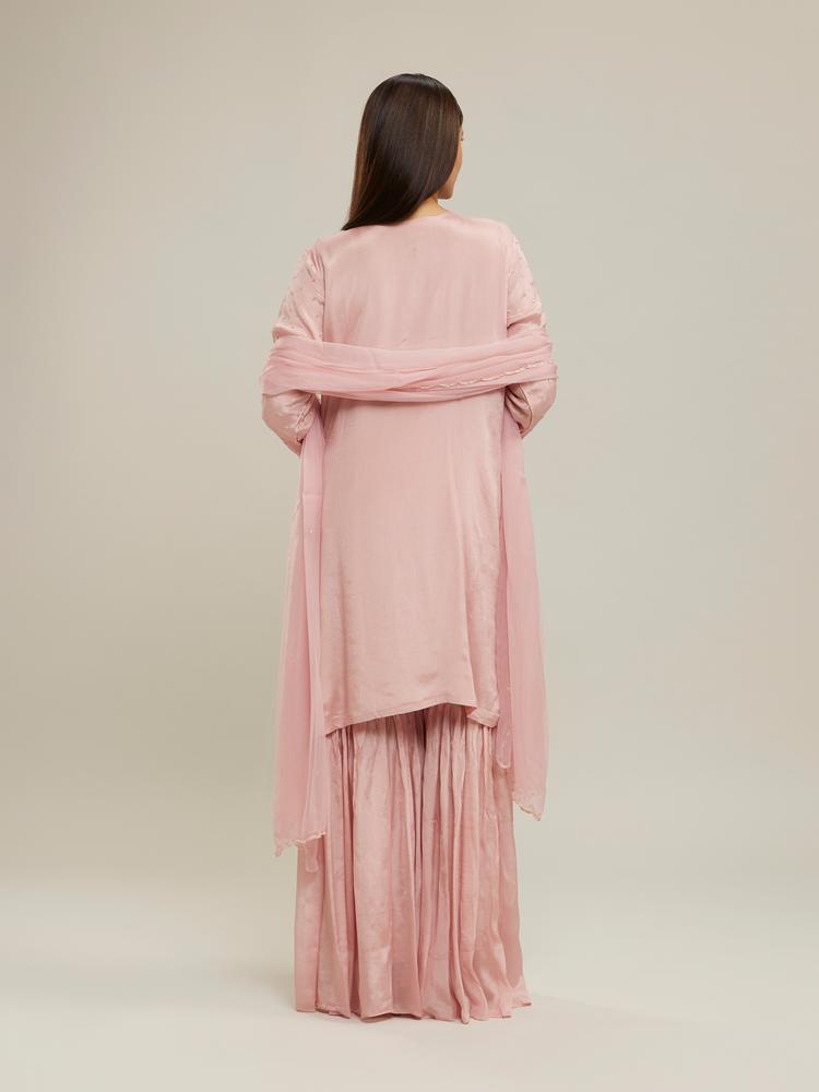 Twamev Women Glowing Pink Sharara Set Stitched Suit