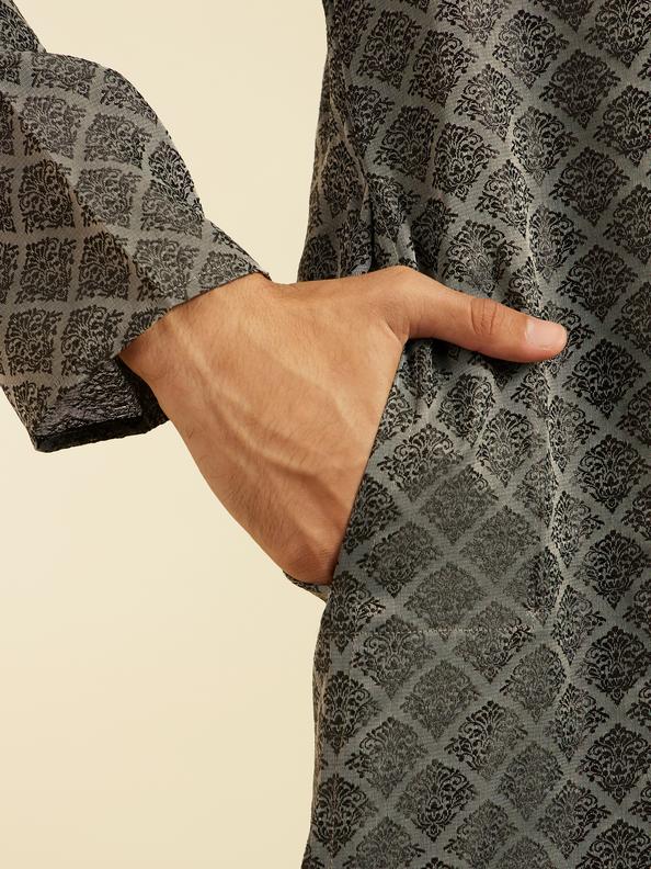 Diwas Men Davy Grey Jaal Patterned Kurta