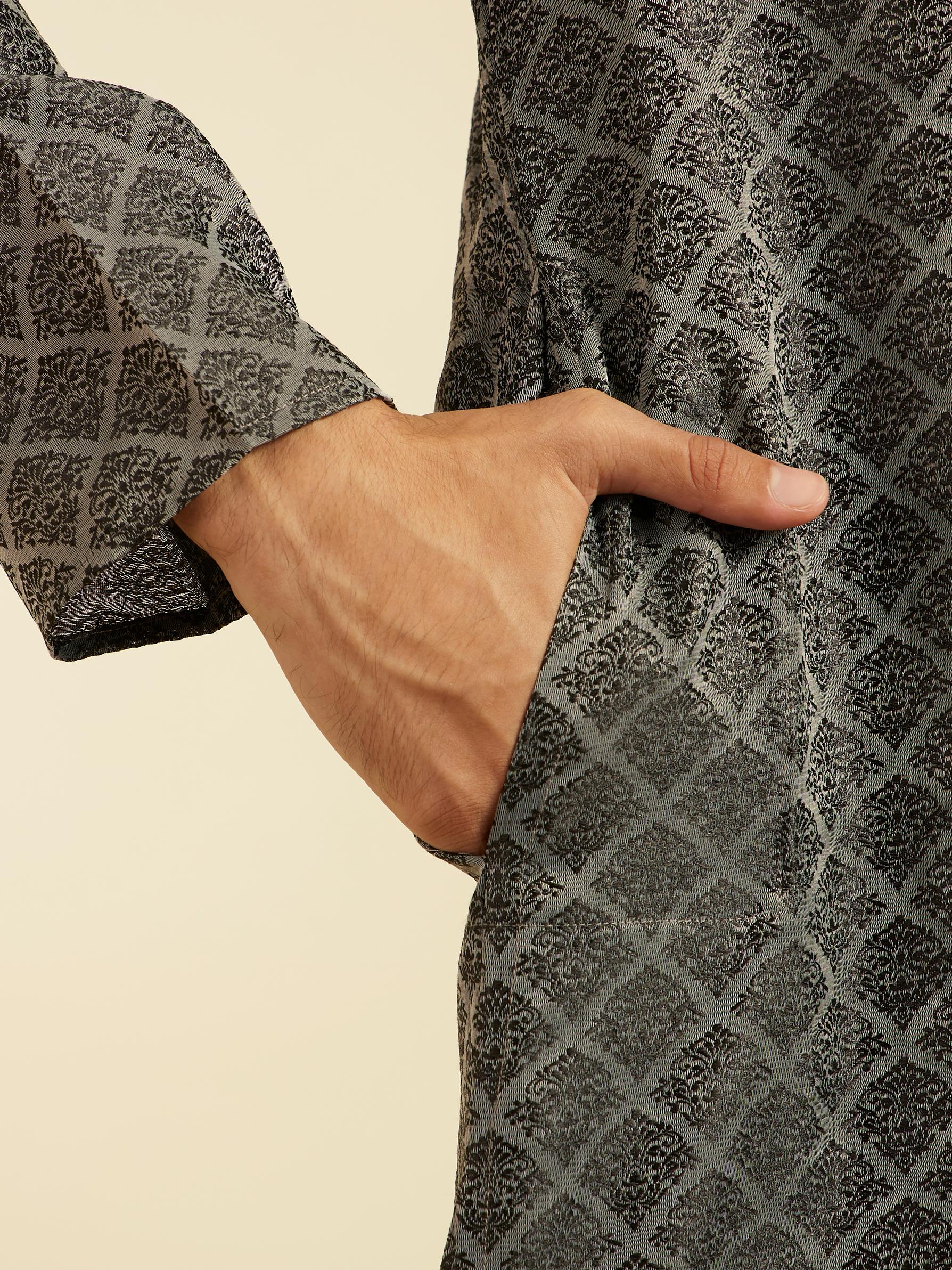 Diwas Men Davy Grey Jaal Patterned Kurta