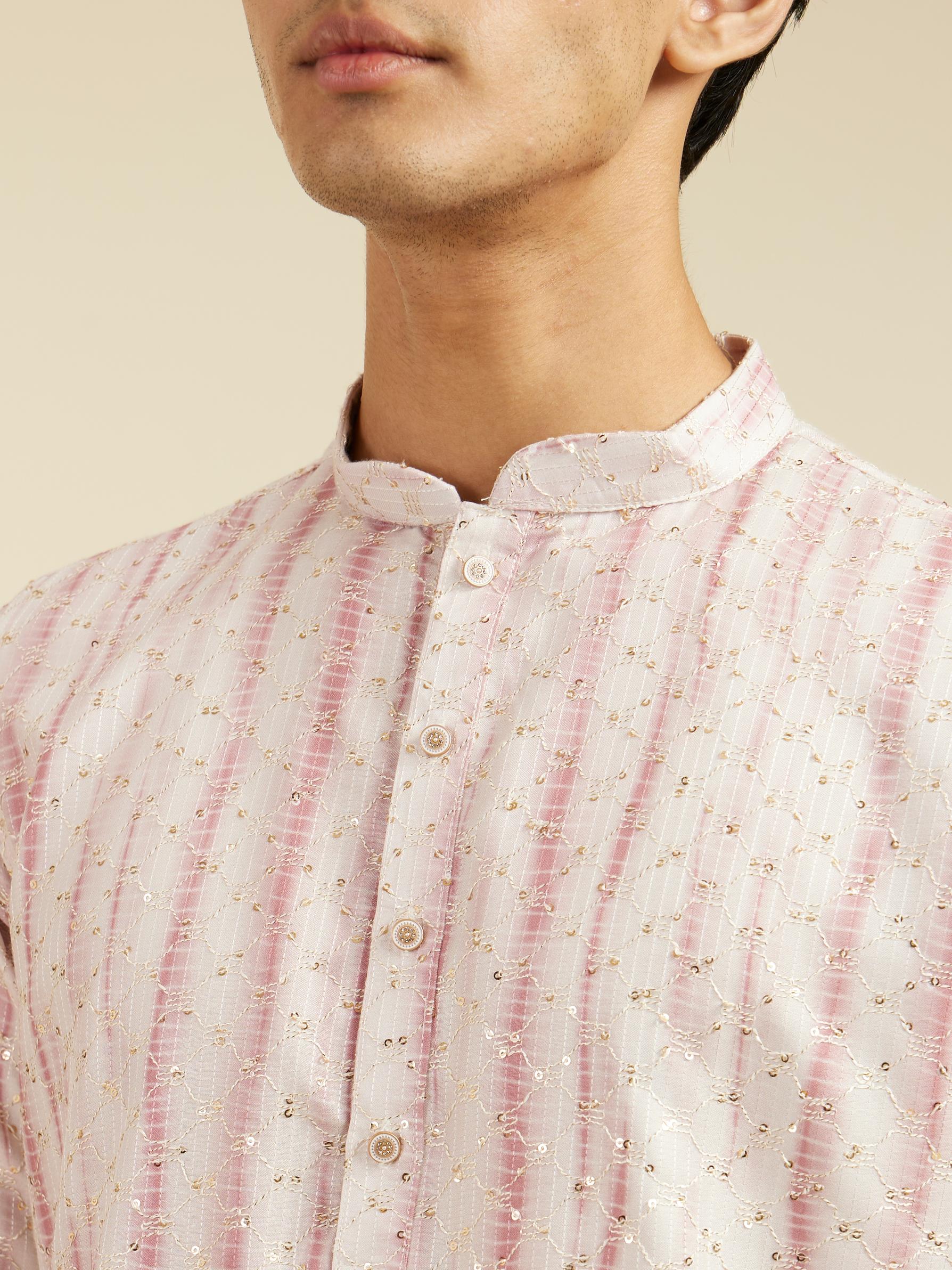 Diwas Men Dusty Pink Tie Dye Striped Printed Kurta with Sequin Work