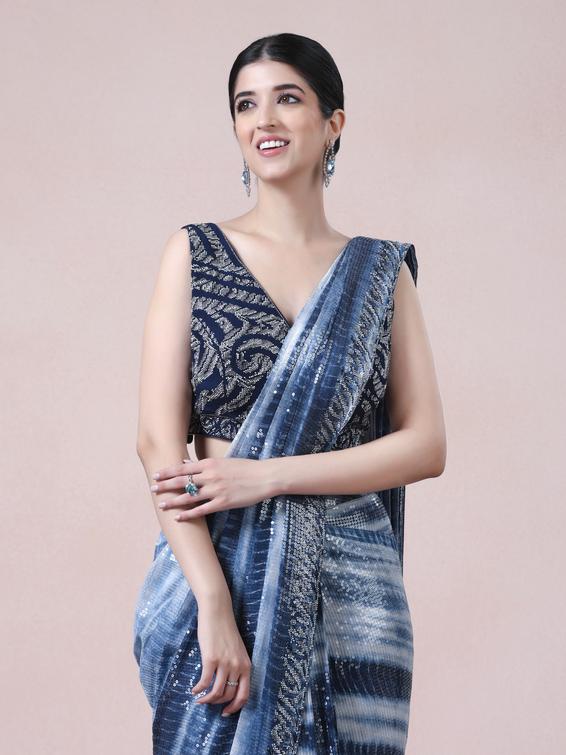 Twamev Women Indigo Allure in Georgette Saree