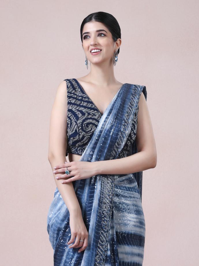 Twamev Women Indigo Allure in Georgette Saree