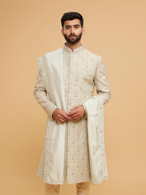 Twamev Men Pista Green Brocade Masterpiece Sherwani