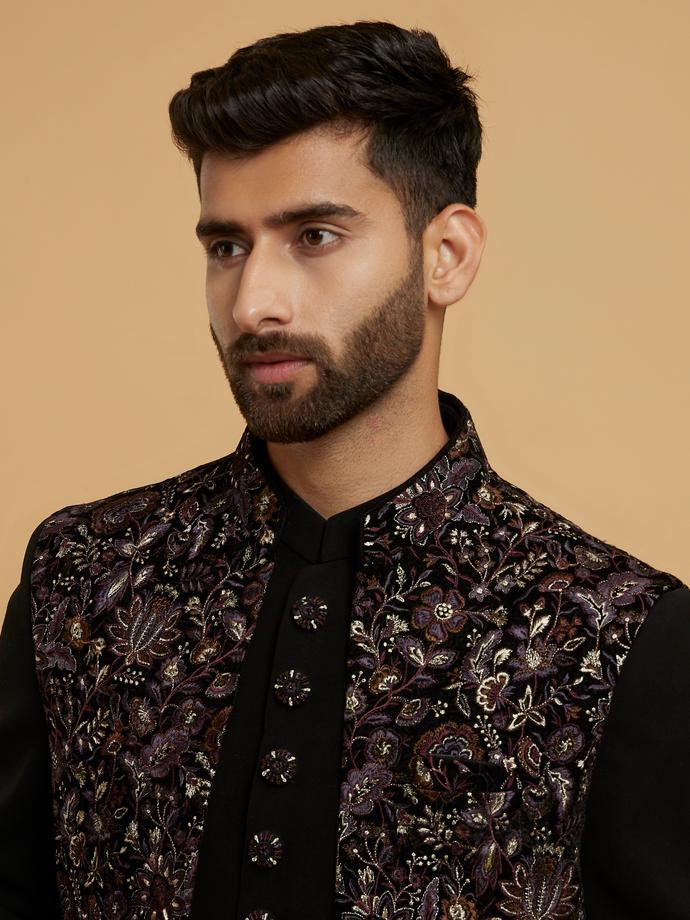 Twamev Men Black Velvet Panache Indo Western